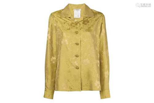 Yves Saint Laurent Oversized Gold Floral Silk Blouse - Size ...