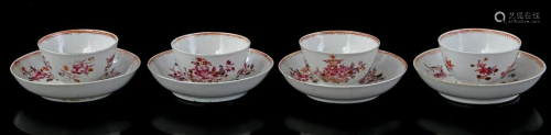 4 porcelain Famille Rose cups and saucers