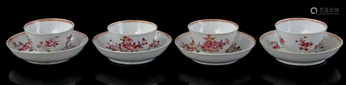 4 porcelain Famille Rose cups and saucers