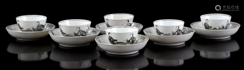 6 Encre de Chine porcelain cups and saucers