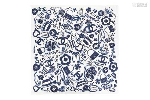 Chanel Paris CC Motif Print Silk Scarf