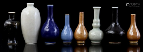 8 porcelain monochrome colored miniature vases