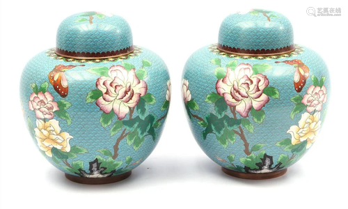 2 cloisonne lidded jars