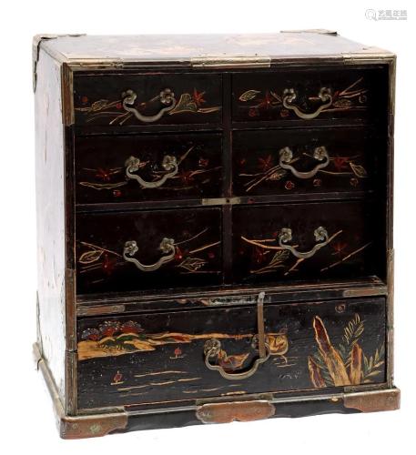 Asian lacquered and painted jewelery cabinet
