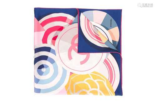 Chanel CC Geometric Circle Print Silk Scarf