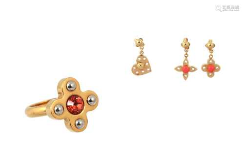 Louis Vuitton Love Letter Pierced Earrings and Ring Set- Siz...