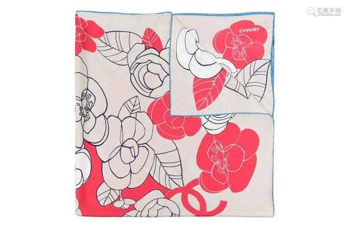 Chanel CC Camillia Print Silk Scarf