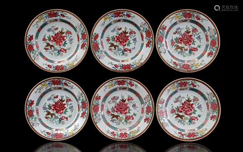 6 porcelain Famille Rose dishes