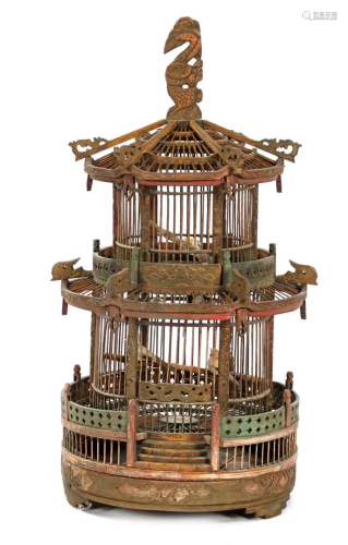 Asian wooden beautifully decorated bird cage