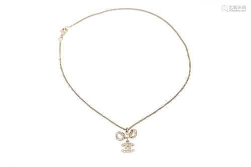 Chanel Gold CC Logo Crystal Bow Necklace