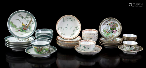 6 Japanese porcelain bowls with saucers and 5 ribbed