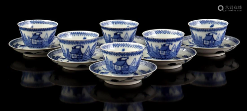 6 porcelain cups and saucers