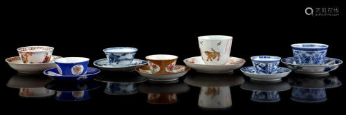 7 porcelain cups and saucers