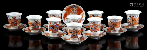 10 Japanese Hichozan porcelain bowls with 11 saucers
