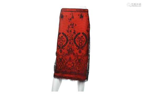 Hermes Red H logo Lace Skirt - Size