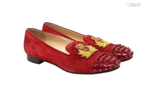 Christian Louboutin Deep Red Crest Spike Loafers - Size 41