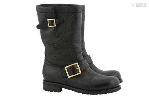 Jimmy Choo Black Buckle Biker Boots - Size 36