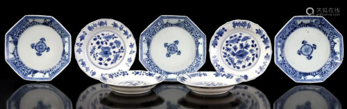 3 octagonal porcelain dishes and 4 dishes