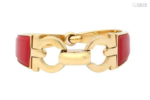 Ferragamo Red Leather Gancini Cuff Bracelet