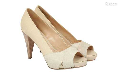 Fendi Cream Python Open Toe Heeled Sandal - Size 36