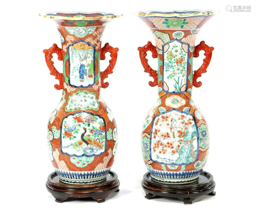 2 late 19th century Japanese porcelain collar vases