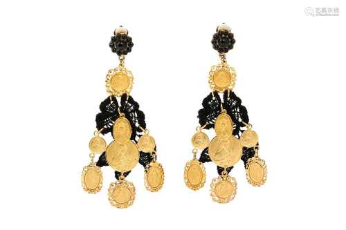 Dolce & Gabbana Black Virgin Mary Chandelier Clip On Earring...