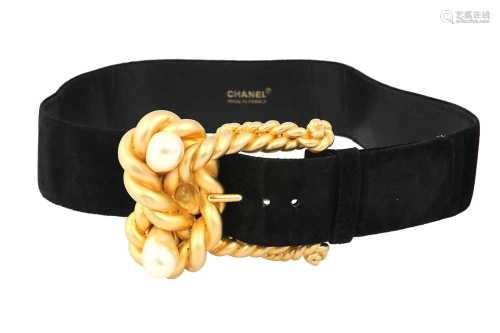 Chanel Black Statement Buckle Rope And Pearl Belt - Size 75