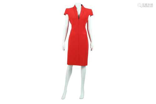 Alexander McQueen Red Crepe Zip Front Dress - Size 44