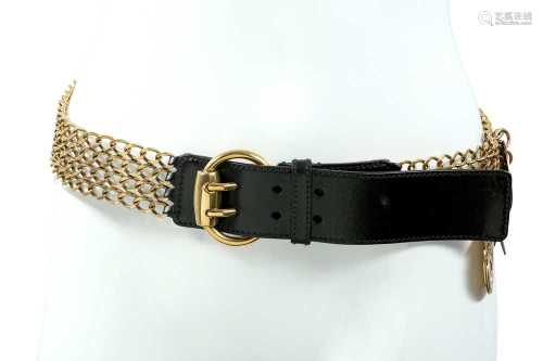 Gucci Black Crest Charm Chain Belt - Size 85