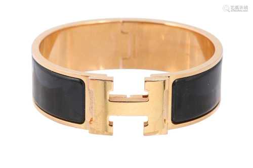 Hermes Black Enamel Clic Clac H Wide Bracelet - Size GM