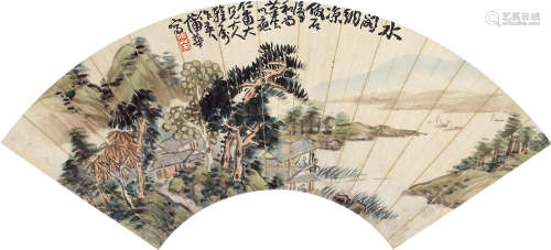 1839～1911 蒲华  水阁纳凉 设色纸本 扇片框