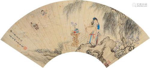 1910～2008 吴青霞 戊子（1948）年作 相思图 设色纸本 扇片