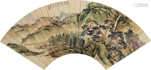 1903～1965 陆小曼 癸未（1943）年作 松风小居 设色纸本 扇片
