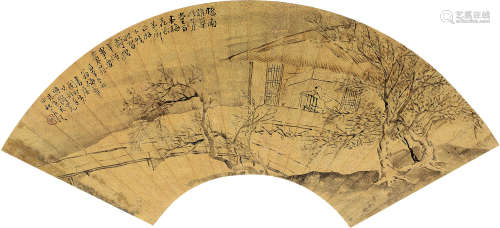 1813～1879 王礼  读书图 水墨金笺 扇片