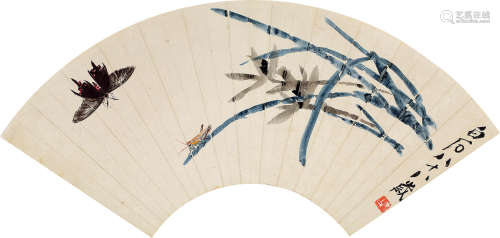 1864～1957 齐白石  兰蝶 设色纸本 扇片