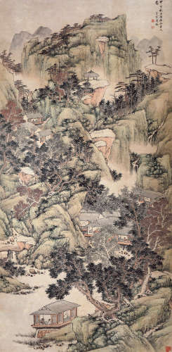 清 周镐 甲子（1864）年作 翠严山居图 设色纸本 立轴
