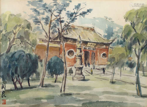 1900～1986 关良  寺庙 设色纸本 镜框