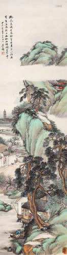 1845～1916 吴石僊 甲寅（1914）年作 桃花映泉 设色纸本 立轴