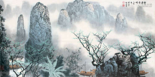 1915～2011 白雪石 乙亥（1995）年作 云涌青峰 设色纸本 镜框