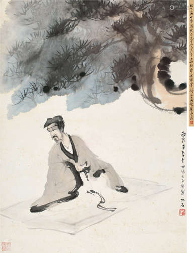 1904～1965 傅抱石 丙戌（1946）年作 松下高士图 设色纸本 镜片