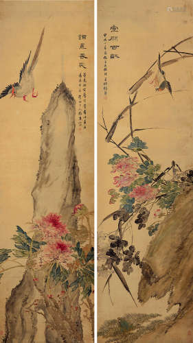 1803～1886 张熊  堂开百秩 锦画春长 设色绢本 屏轴