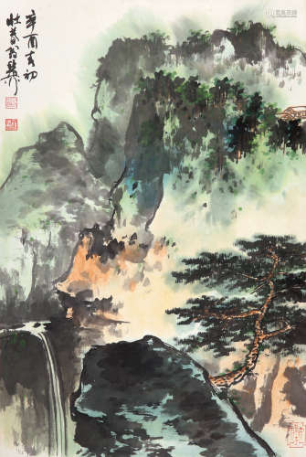 1910～1997 谢稚柳 辛酉（1981）年作 山居图 设色纸本 立轴