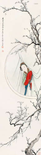 1910～2008 吴青霞  倚窗仕女 设色纸本 立轴