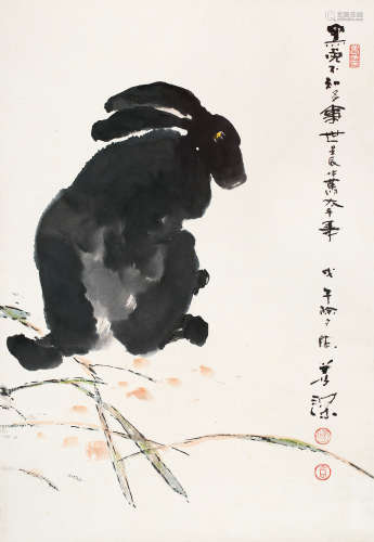 1913～2004 杨善深 戊午（1978）年作 黑兔 设色纸本 立轴