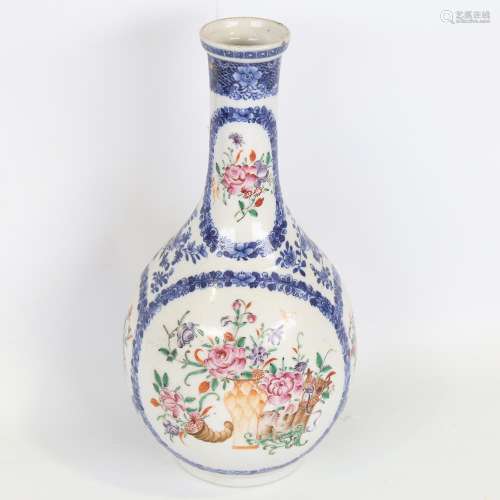 A Chinese porcelain narrow-neck vase, polychrome painted flo...