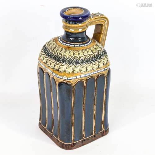 A Doulton Lambeth stoneware square-section flagon with incis...