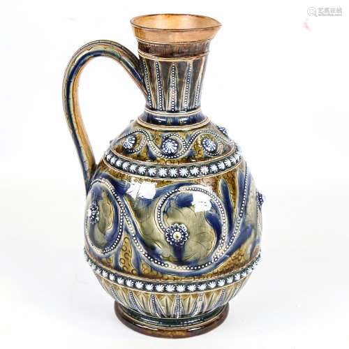 Doulton Lambeth stoneware ewer, relief moulded decoration an...