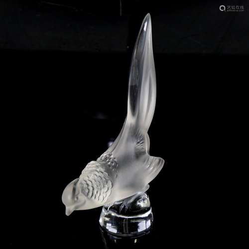 R LALIQUE FRANCE - frosted glass pheasant, signed, height 9....
