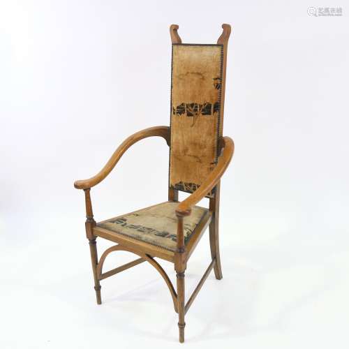 J S Henry (Glasgow School) Arts and Crafts oak armchair of h...