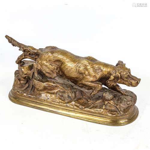 A gilt patinated bronze sculpture of a Gundog, unsigned, cir...